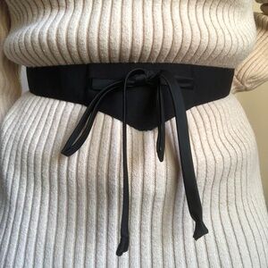Vintage V Shaped Waist Belt with Black Satin Bow